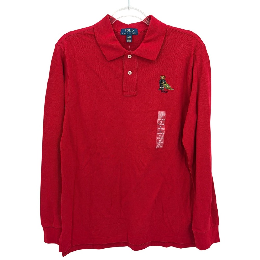 Polo Ralph Lauren Shirt Boys XL Red Holiday Bear Christmas Tree Preppy Classic